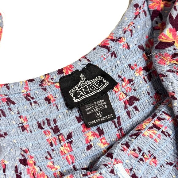 Angie Smocked Tiered Floral Dress Periwinkle Blue Ruffle Boho Tropical Festival - Picture 6 of 12